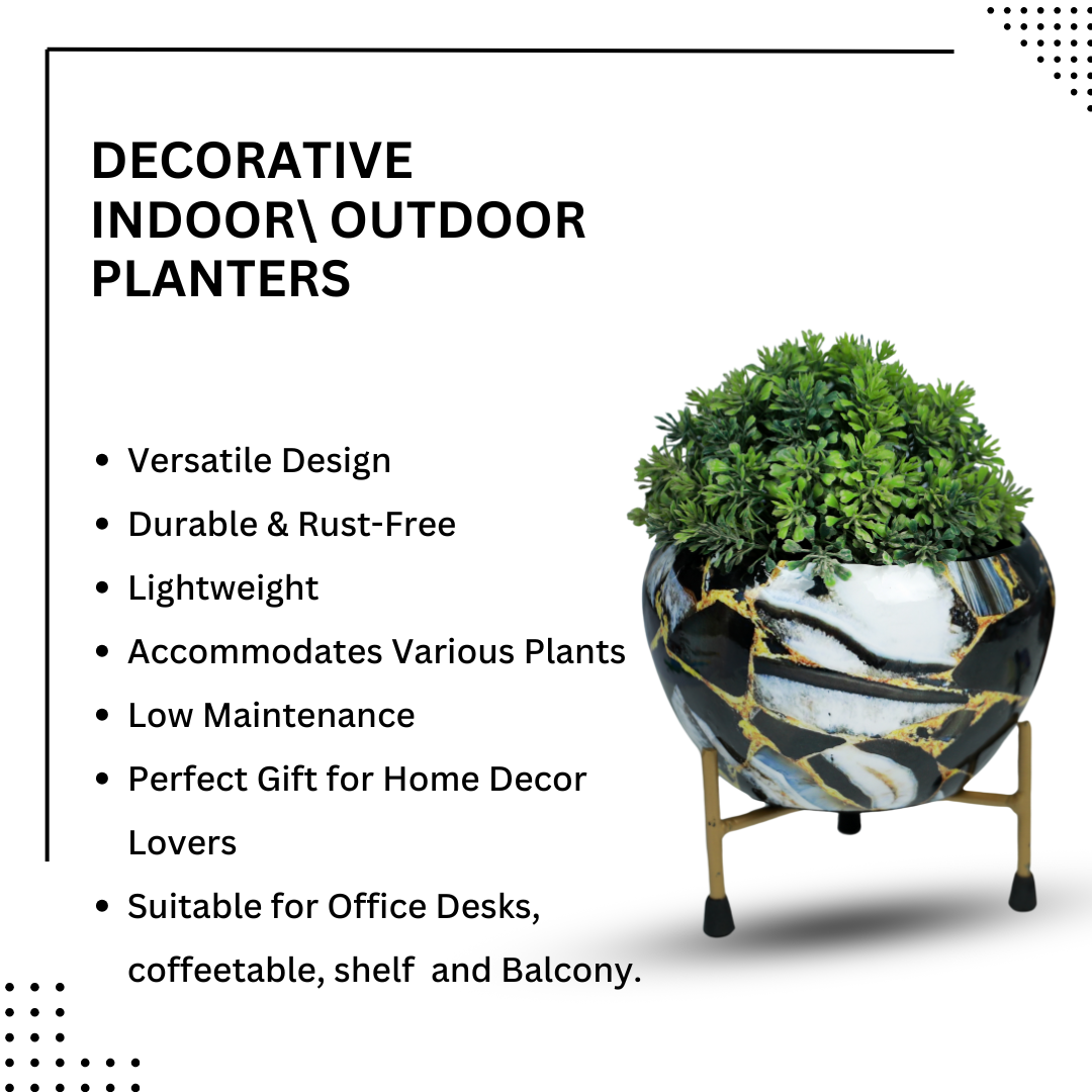 BEH- Black Marble-Tabletop Planter with Stand for Indoor Plants