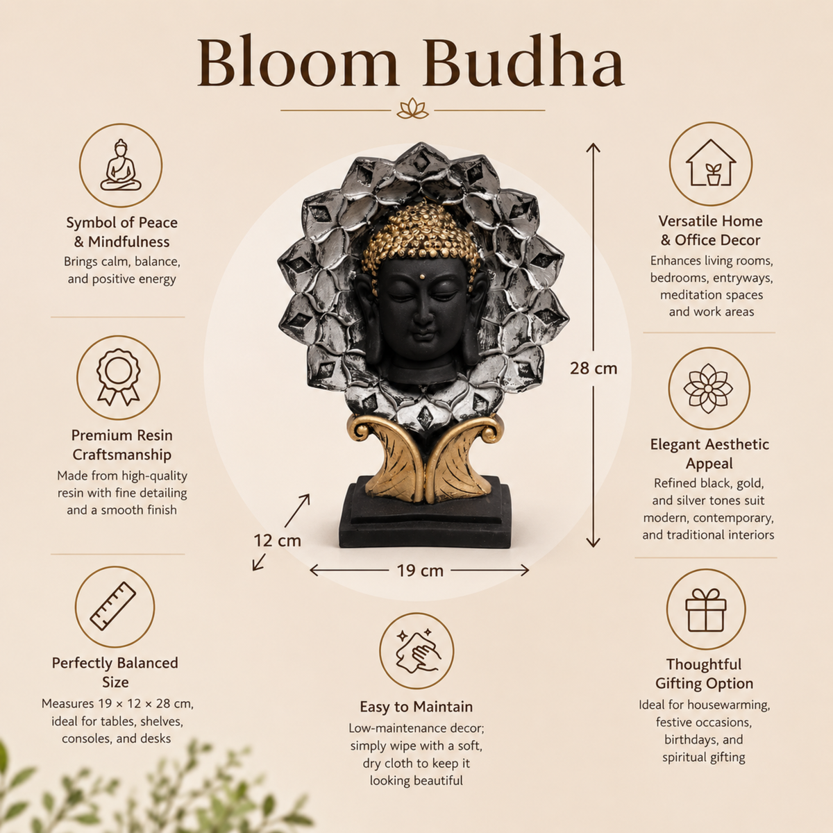 BEH-BLOOM BUDDHA- Decorative Buddha Showpiece for Home, Table, Office & Shelf Decor