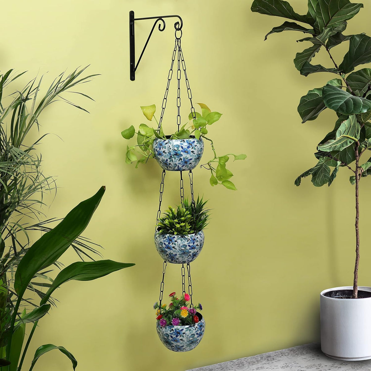 BEH BLOOMING- 3-Layer Metal Hanging Planter for Balcony & Home Gardening