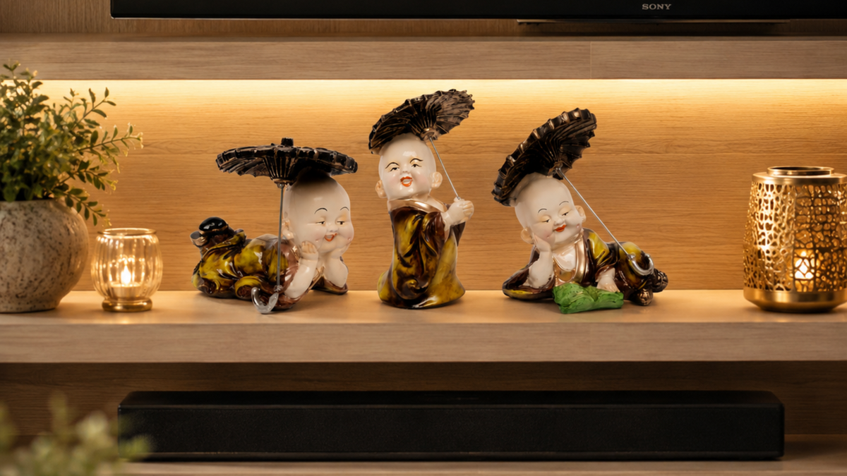 BEH- CHHAYA BAL MONK- Playful Happy Baby Monk Idols for Table & Shelf Decor