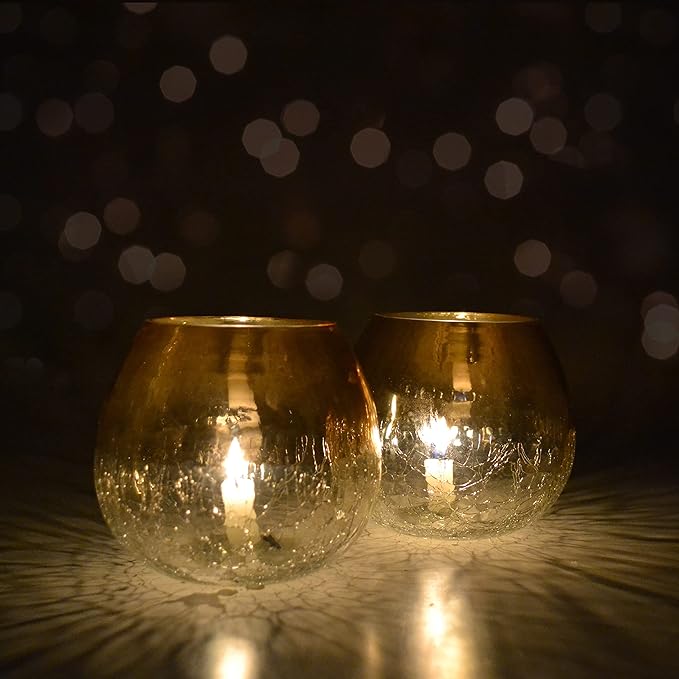 BEH- Gold Crackle Glass Tea Light Holder