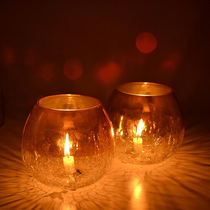 BEH- Gold Crackle Glass Tea Light Holder