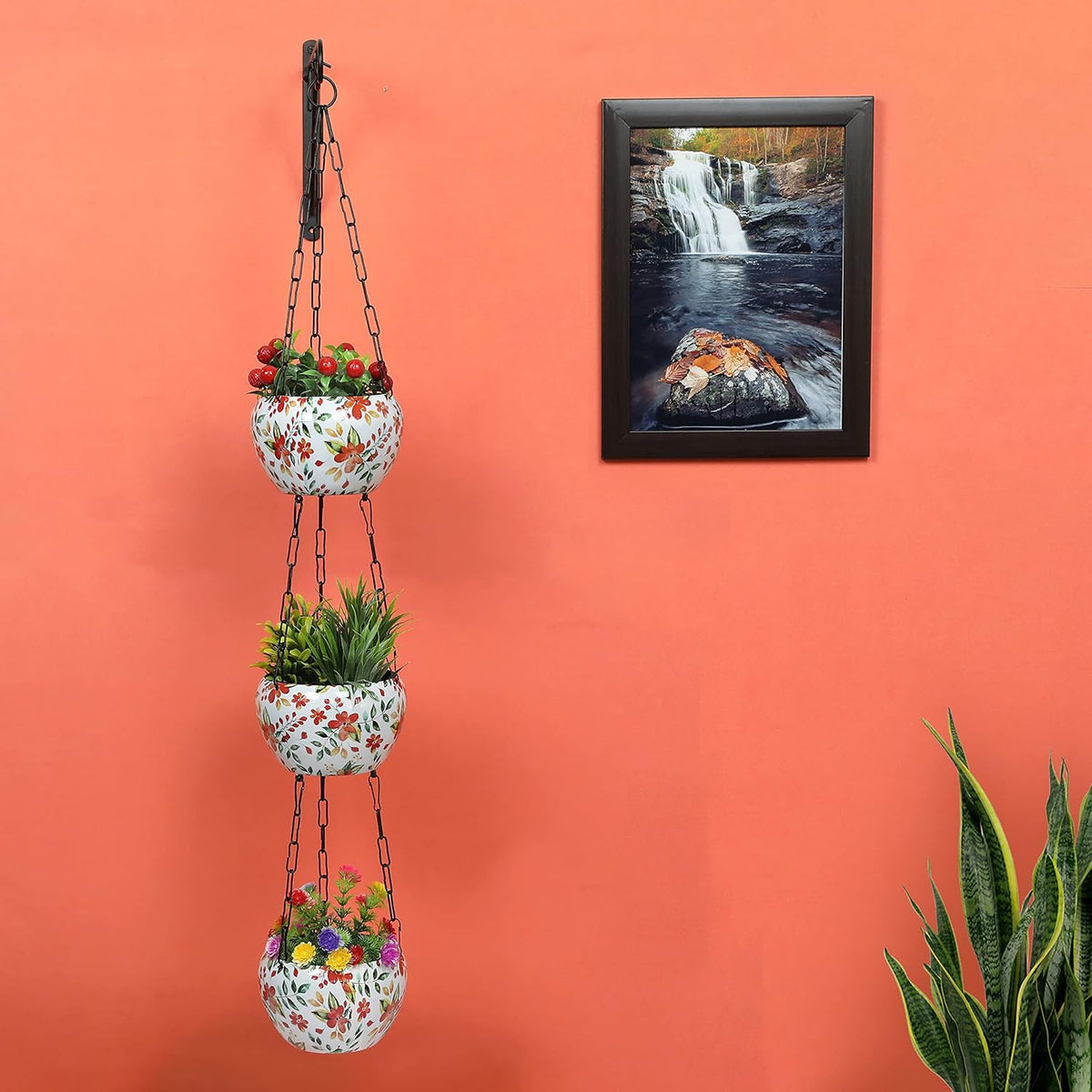 BEH FLOWERY- 3-Layer Metal Hanging Planter for Balcony & Home Gardening