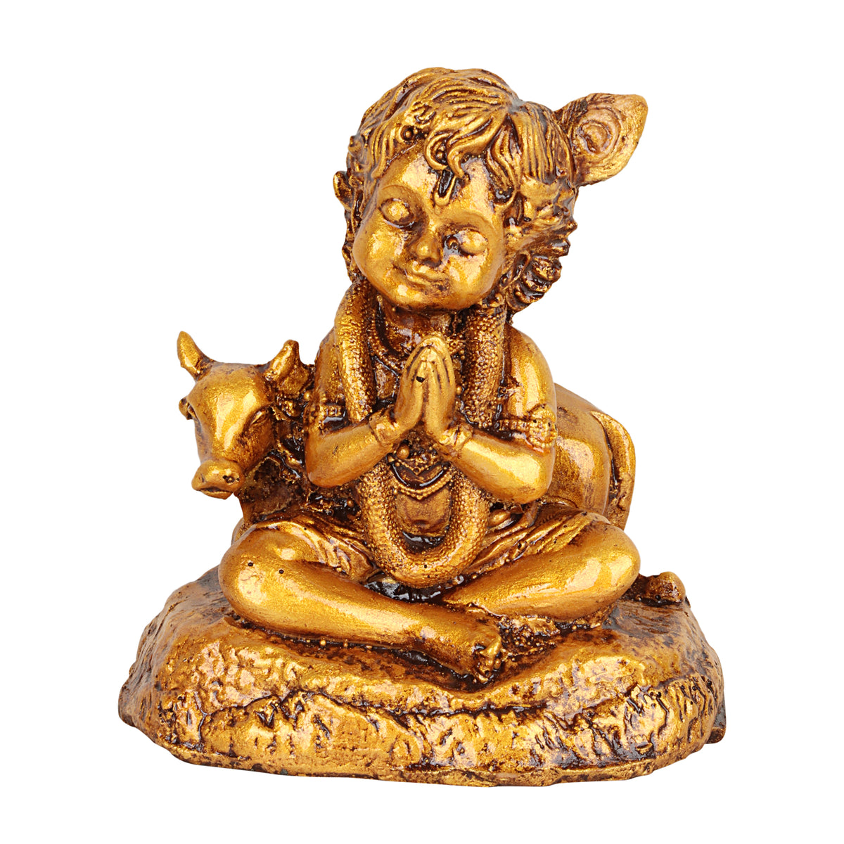 GOPALA- Bal Krishna & Cow Idol for Car Dashboard, Table, Shelf & Mandir.