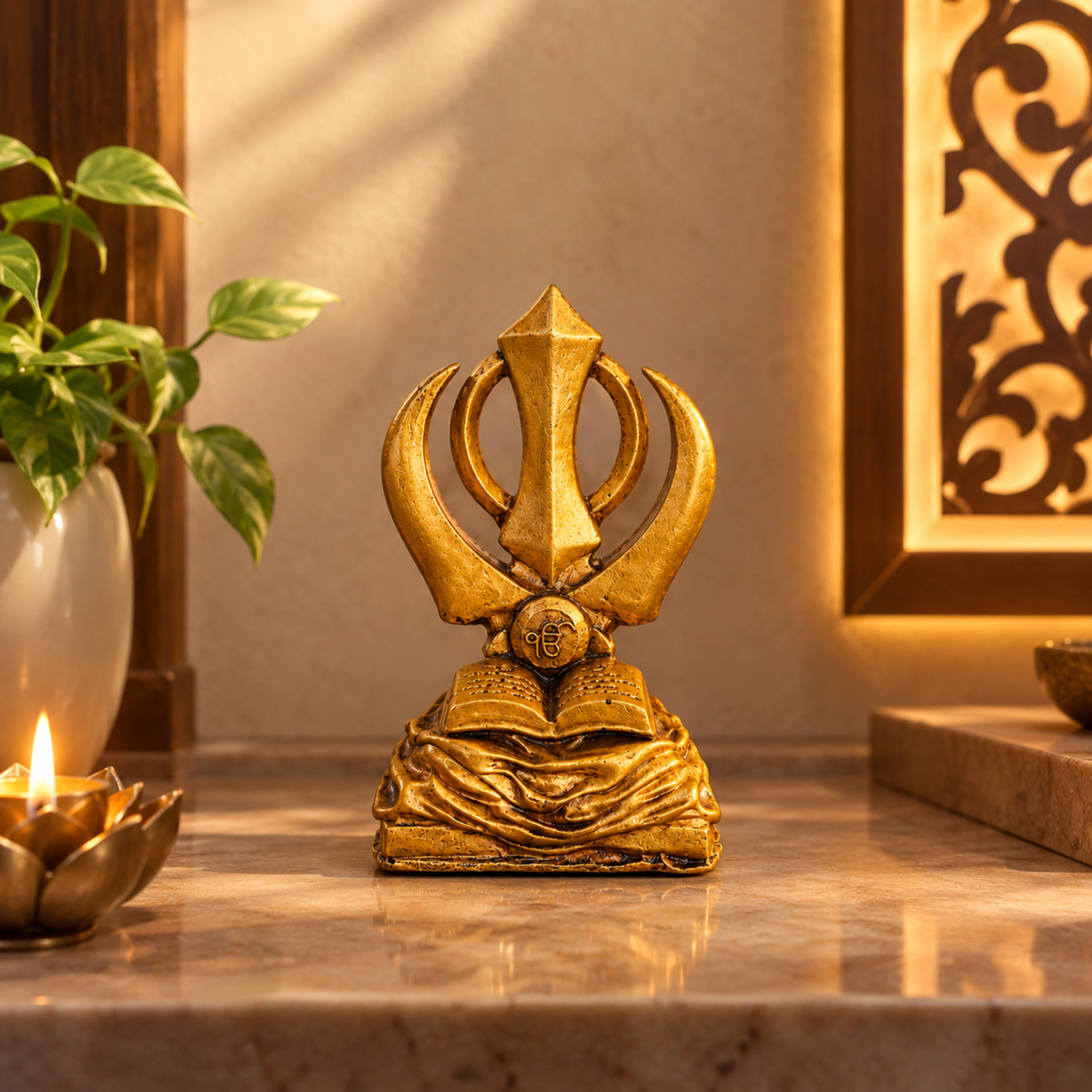 IK ROOH- Gold Ek Omkar Symbol for Car Dashboard, Table & Shelf.