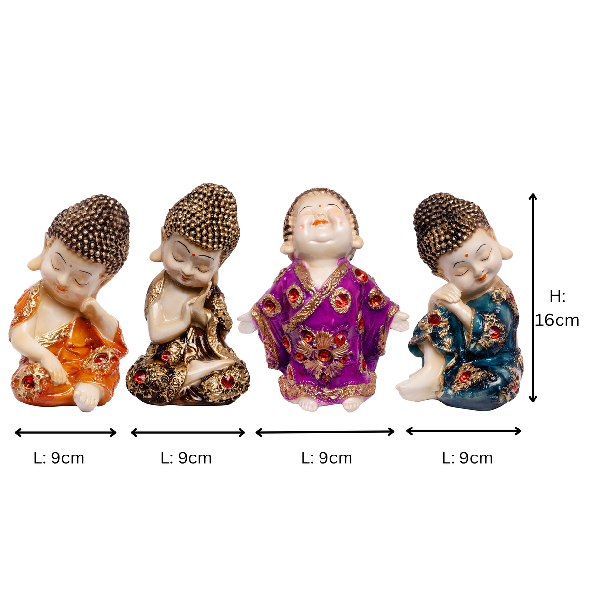 Pushp Bal Buddha (Pack of 4)- Peaceful Buddha Showpiece