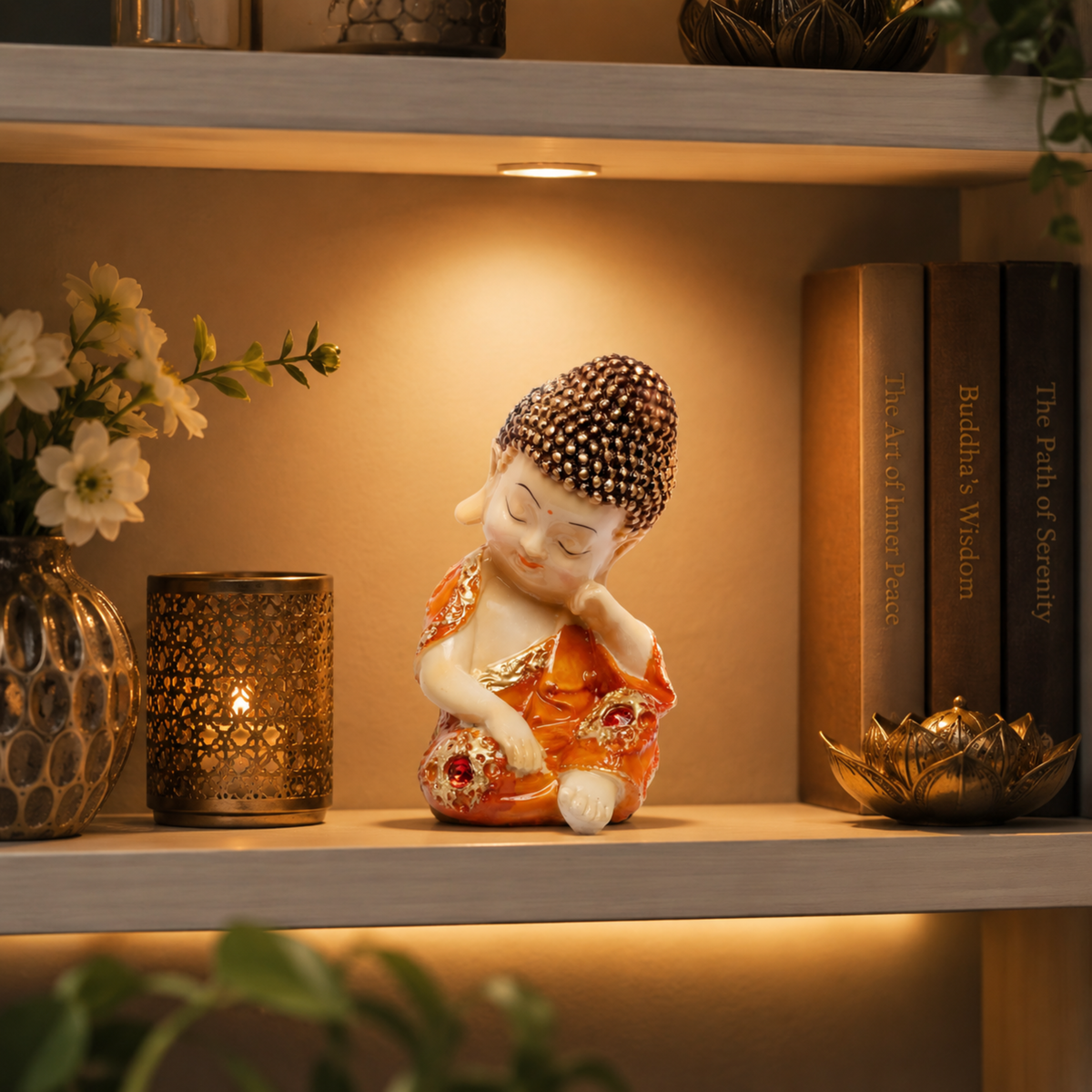Pushp Bal Buddha (Pack of 4)- Peaceful Buddha Showpiece