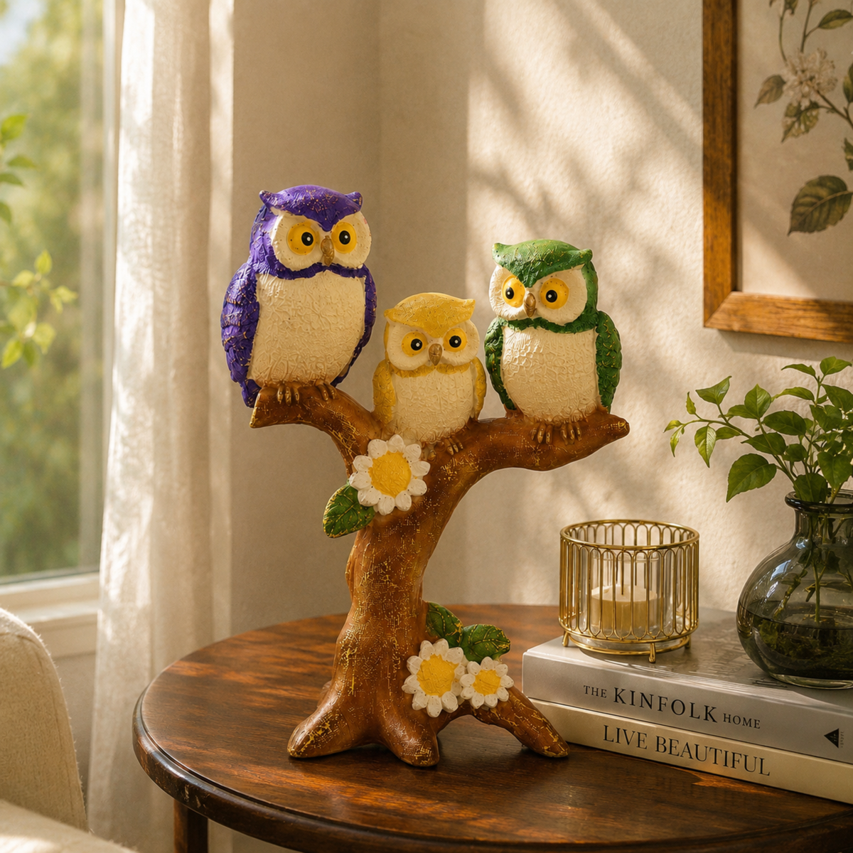 BEH-OWL TREE- Decorative Owl Figurine for Table & Shelf Centerpiece