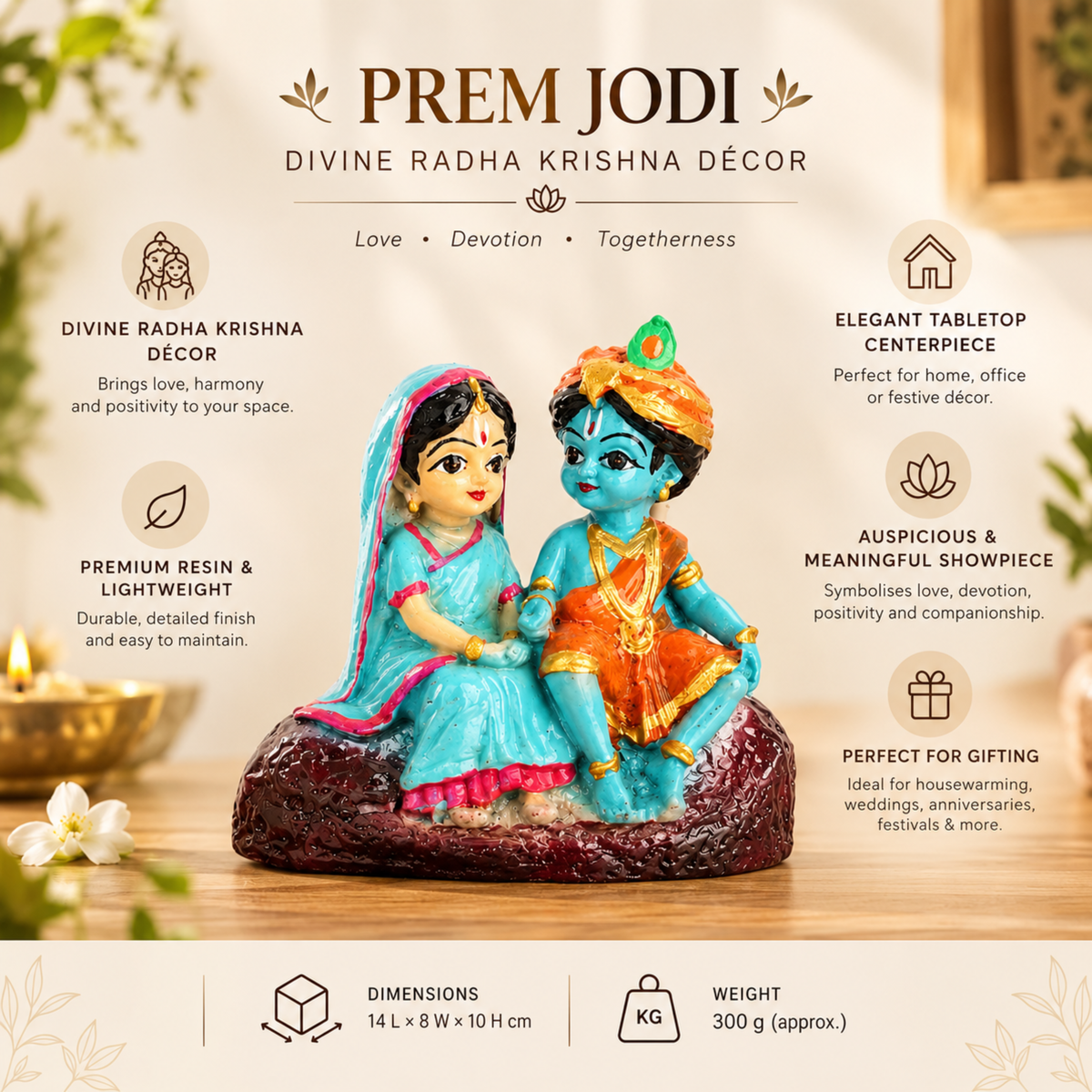 PREM JODI- Radha Krishna Idol for Car Dashboard, Table & Shelf.