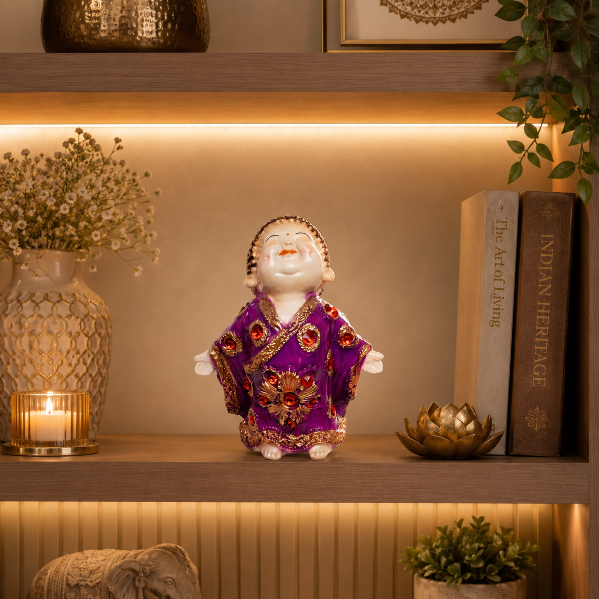 Pushp Bal Buddha (Pack of 4)- Peaceful Buddha Showpiece