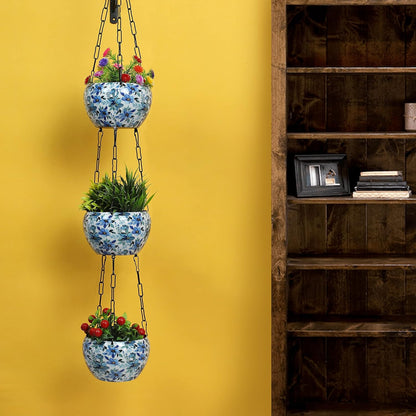 BEH BLOOMING- 3-Layer Metal Hanging Planter for Balcony & Home Gardening