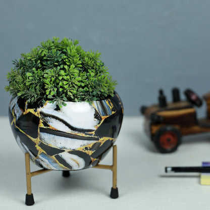 BEH- Black Marble-Tabletop Planter with Stand for Indoor Plants