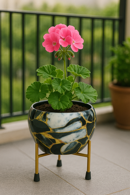 BEH- Black Marble-Tabletop Planter with Stand for Indoor Plants