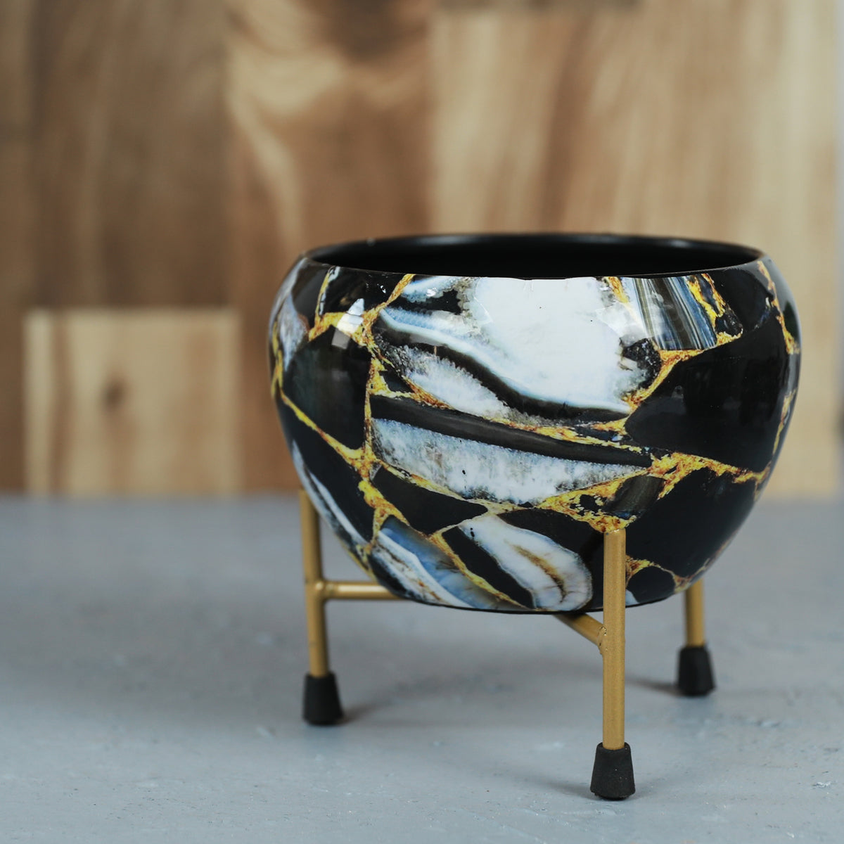 BEH- Black Marble-Tabletop Planter with Stand for Indoor Plants