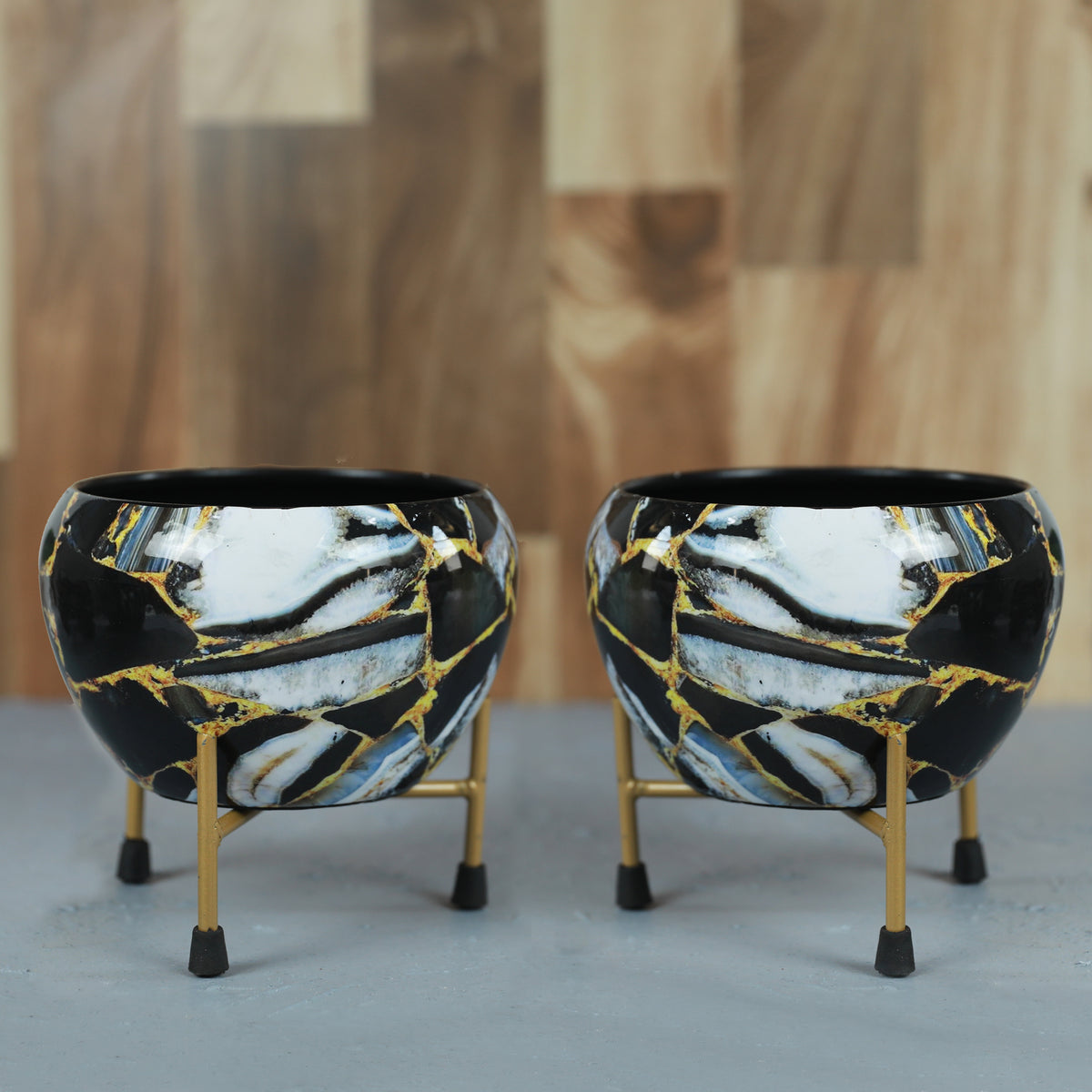 BEH- Black Marble-Tabletop Planter with Stand for Indoor Plants