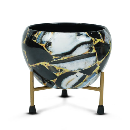 BEH- Black Marble-Tabletop Planter with Stand for Indoor Plants