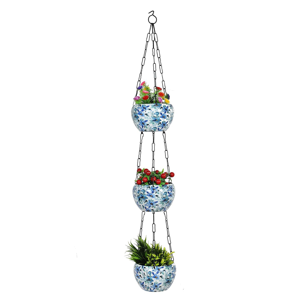BEH BLOOMING- 3-Layer Metal Hanging Planter for Balcony & Home Gardening