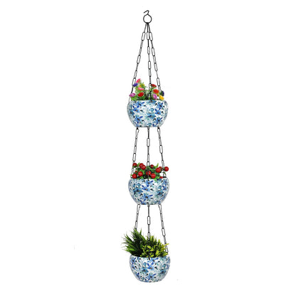 BEH BLOOMING- 3-Layer Metal Hanging Planter for Balcony & Home Gardening