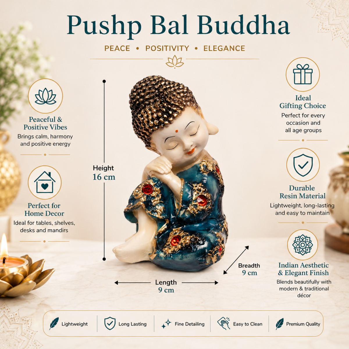 BEH-Pushp Bal Buddha- Peaceful Baby Buddha Idols