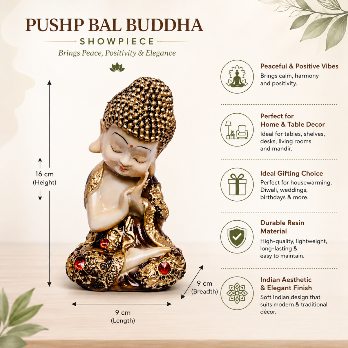 BEH-Pushp Bal Buddha- Peaceful Baby Buddha Idols