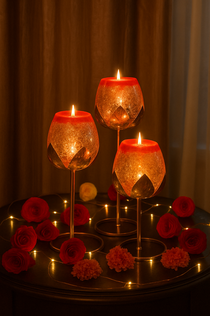 BEH 3pc Glass Candle Holder| Tealight holder for Table Decoration| Beautiful Centerpiece| Versatile Home Decor| Ideal Gifting Choice