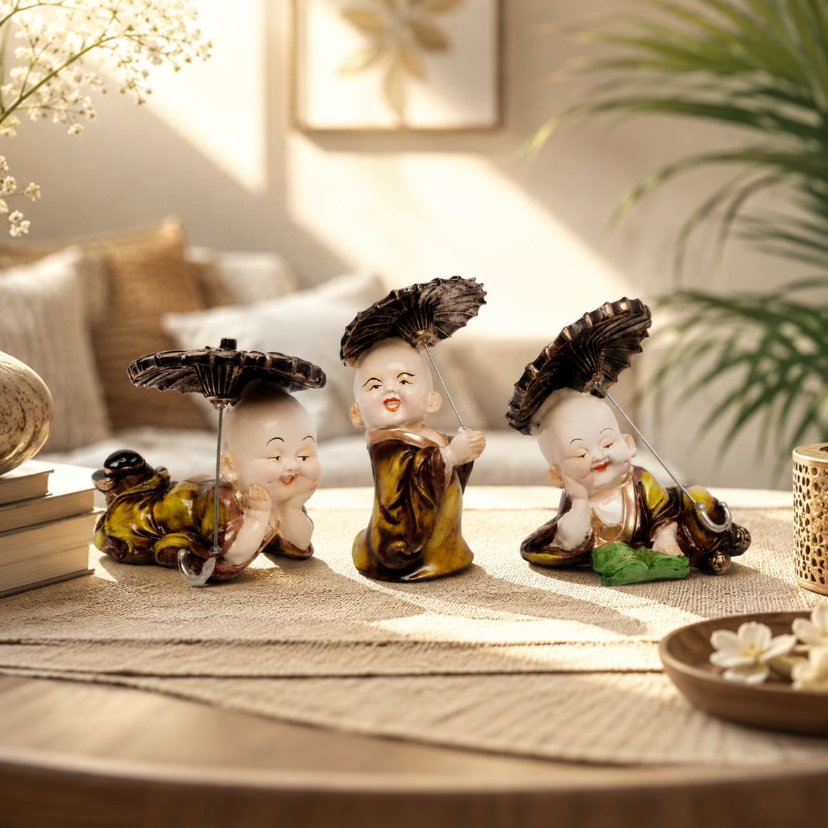 BEH- CHHAYA BAL MONK- Playful Happy Baby Monk Idols for Table & Shelf Decor