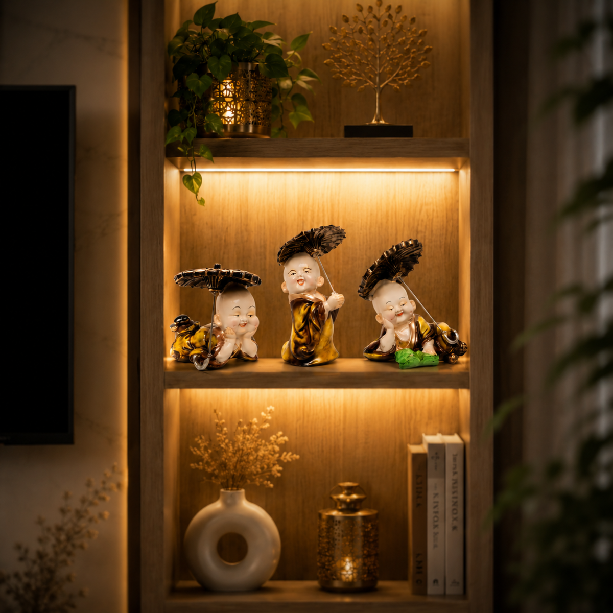 BEH- CHHAYA BAL MONK- Playful Happy Baby Monk Idols for Table & Shelf Decor