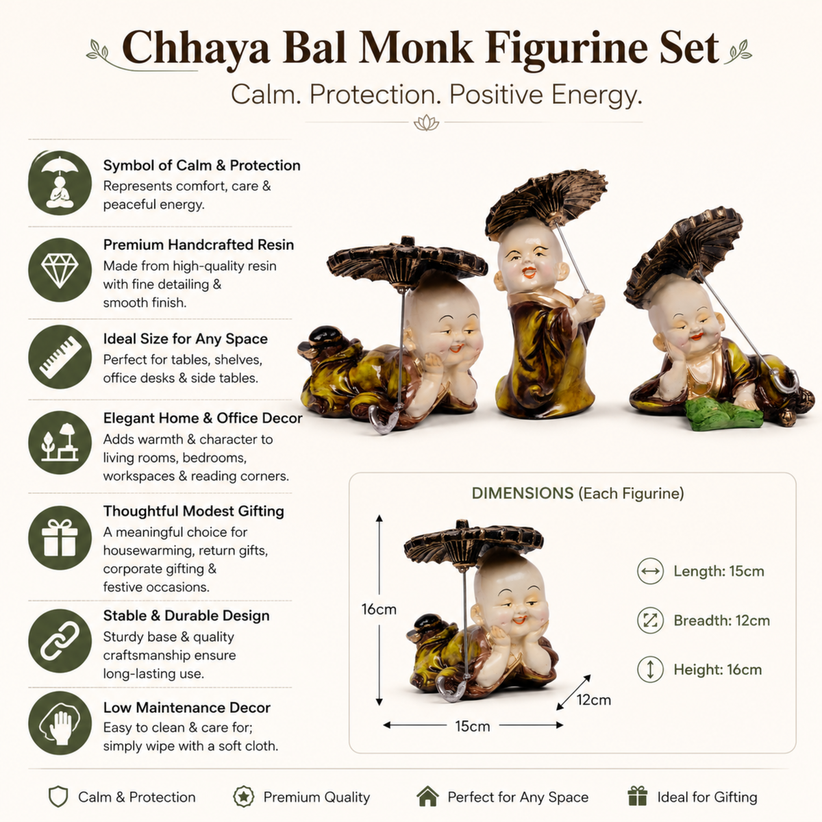 BEH- CHHAYA BAL MONK- Playful Happy Baby Monk Idols for Table & Shelf Decor