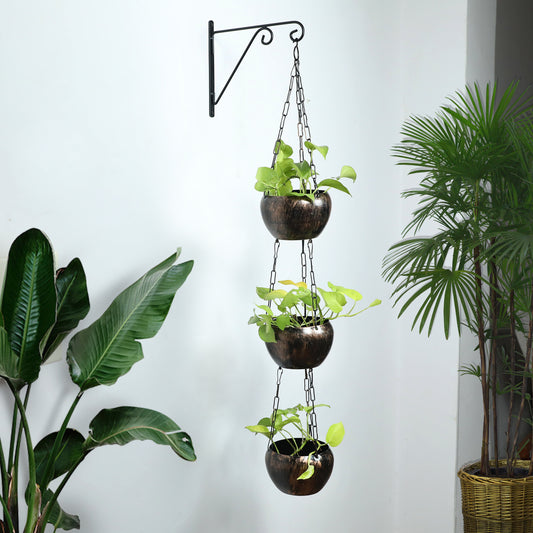 BEH Dangling- 3-Layer Metal Hanging Planter for Balcony & Home Gardening