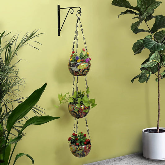 BEH FLORET- 3-Layer Metal Hanging Planter for Balcony & Home Gardening