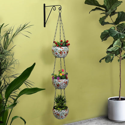 BEH FLOWERY- 3-Layer Metal Hanging Planter for Balcony & Home Gardening