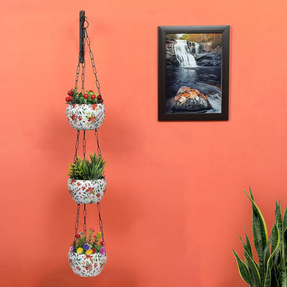 BEH FLOWERY- 3-Layer Metal Hanging Planter for Balcony & Home Gardening