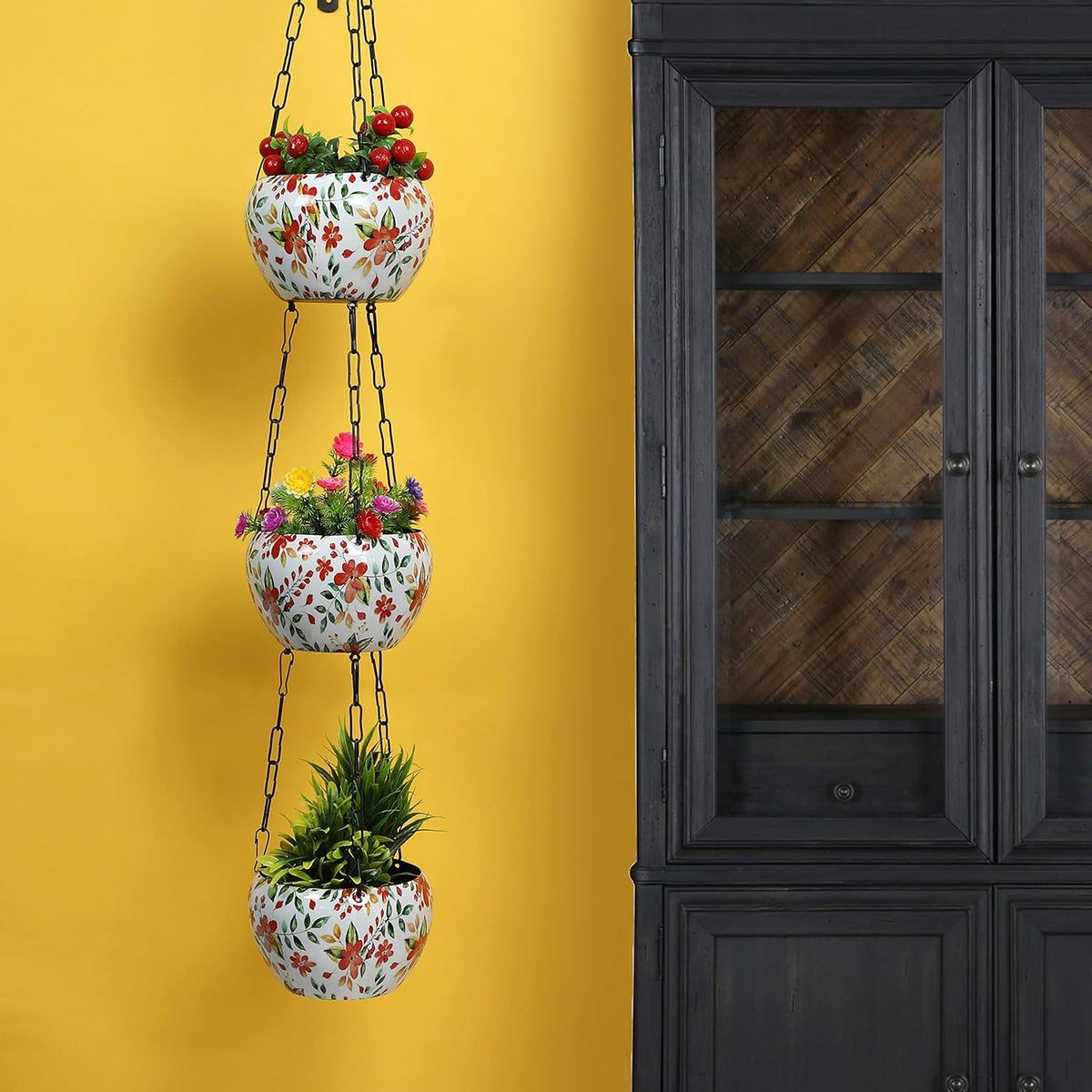 BEH FLOWERY- 3-Layer Metal Hanging Planter for Balcony & Home Gardening