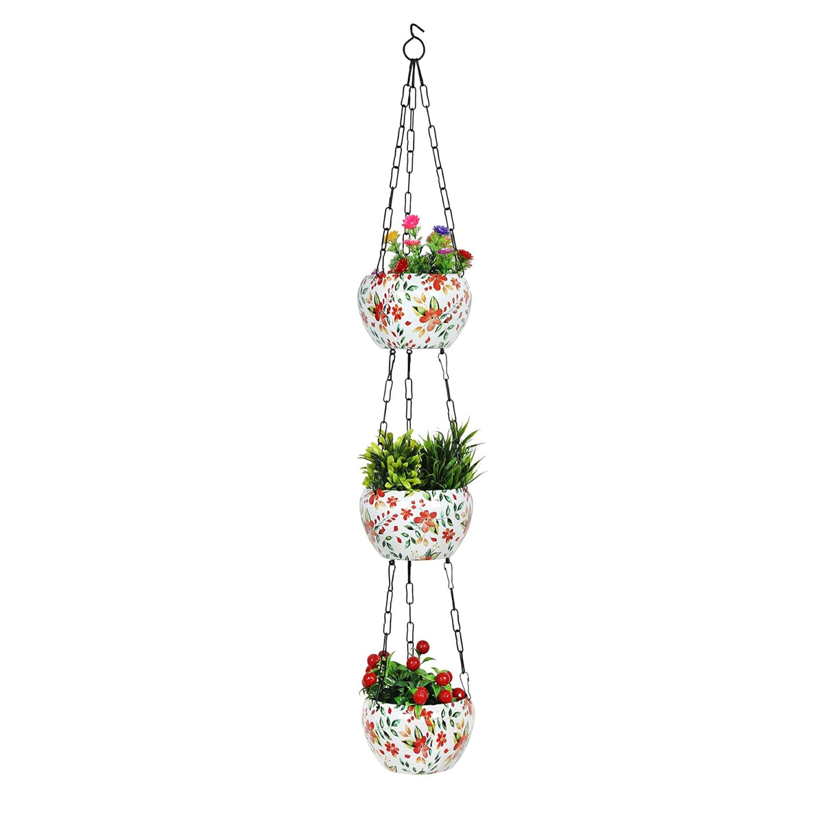 BEH FLOWERY- 3-Layer Metal Hanging Planter for Balcony & Home Gardening