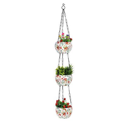 BEH FLOWERY- 3-Layer Metal Hanging Planter for Balcony & Home Gardening