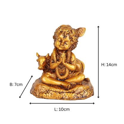 GOPALA- Bal Krishna & Cow Idol for Car Dashboard, Table, Shelf & Mandir.