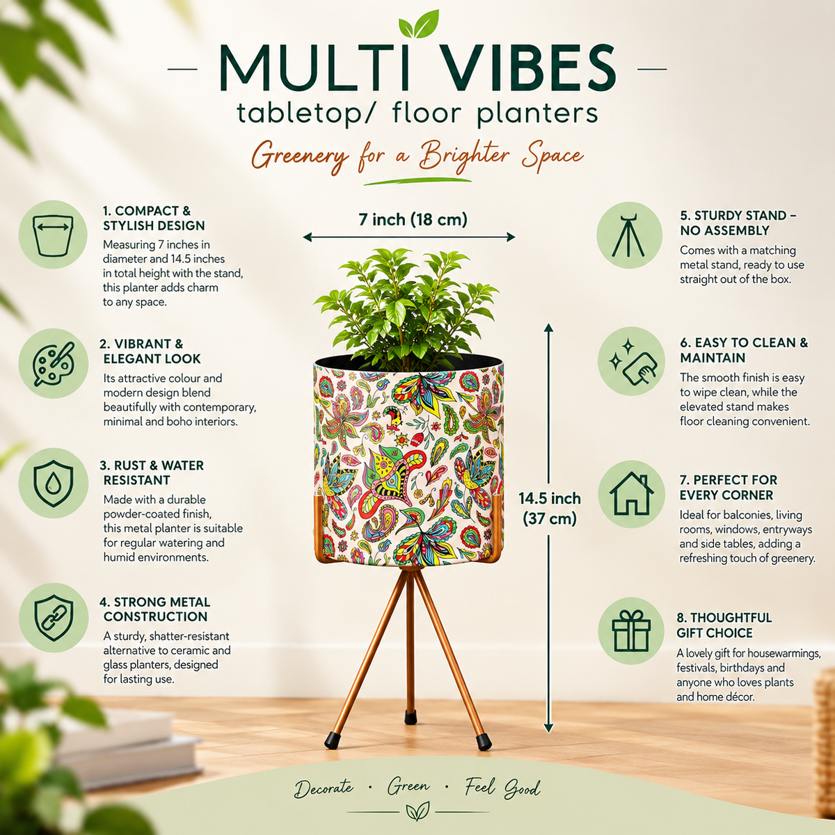 BEH- Multi Vibes Tabletop/ Floor Planter with Stand
