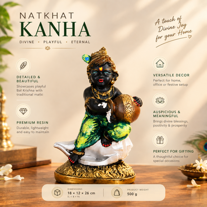 Natkhat Kanha– Decorative Krishna Idol Showpiece for Living Space, Mandir & Gifting