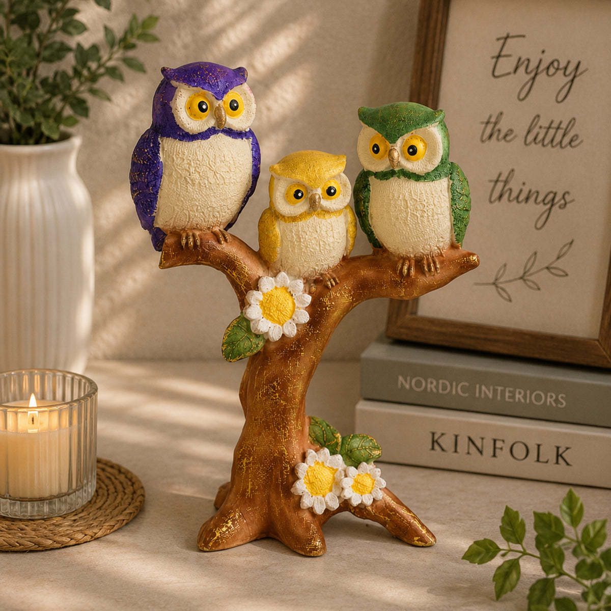 BEH-OWL TREE- Decorative Owl Figurine for Table & Shelf Centerpiece