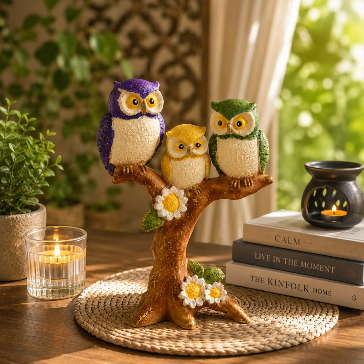 BEH-OWL TREE- Decorative Owl Figurine for Table & Shelf Centerpiece