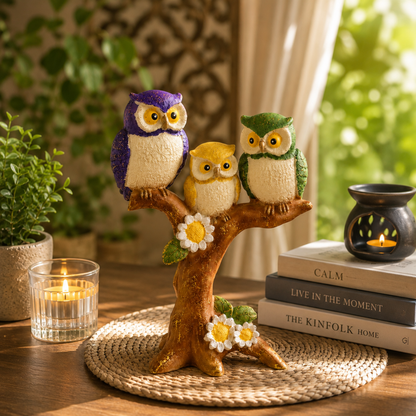 BEH-OWL TREE- Decorative Owl Figurine for Table & Shelf Centerpiece