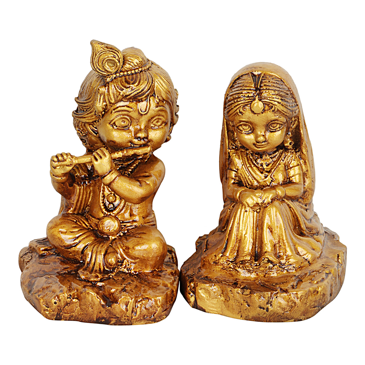PREM RAS- Gold Radha Krishna Idol for Car Dashboard, Table & Shelf.