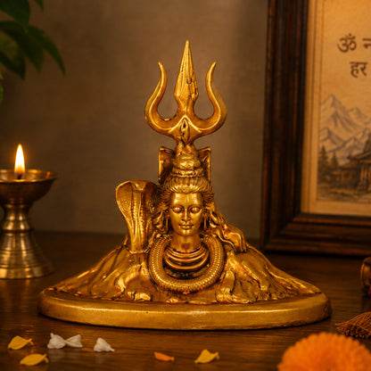 RUDRA- Gold Mahadev Idol for Car Dashboard, Table, Mandir & Shelf.