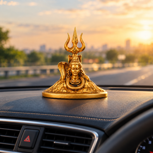 RUDRA- Gold Mahadev Idol for Car Dashboard, Table, Mandir & Shelf.