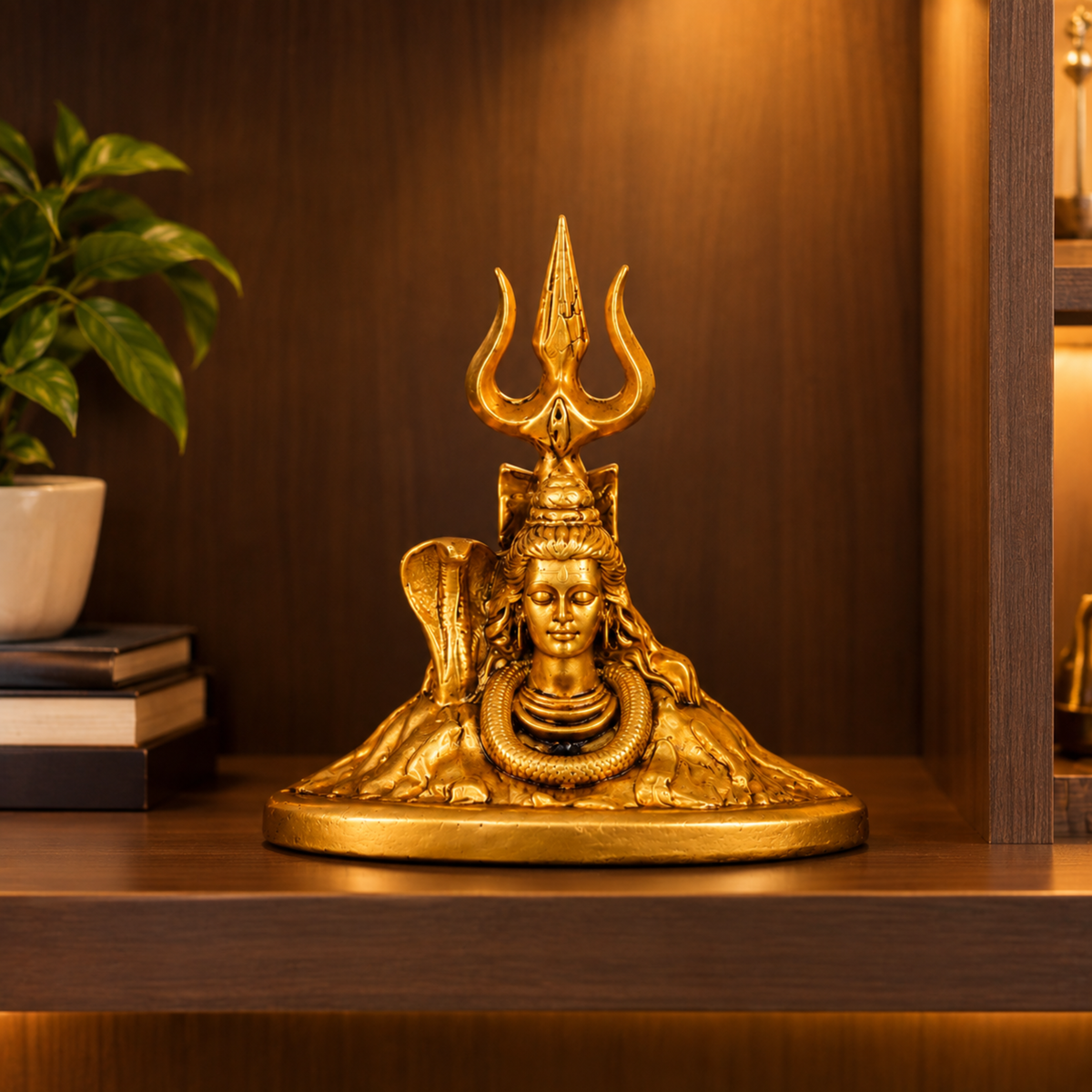 RUDRA- Gold Mahadev Idol for Car Dashboard, Table, Mandir & Shelf.