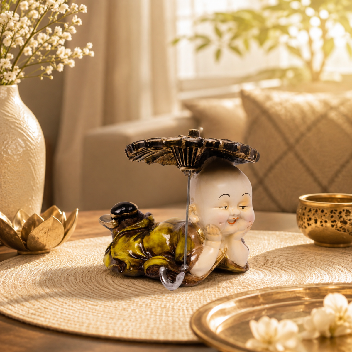 BEH- CHHAYA BAL MONK- Playful Happy Baby Monk Idols for Table & Shelf Decor