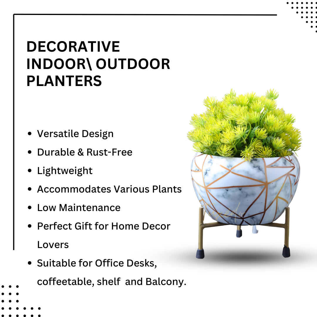 BEH- White Marble-Tabletop Planter with Stand for Indoor Plants