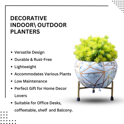 BEH- White Marble-Tabletop Planter with Stand for Indoor Plants