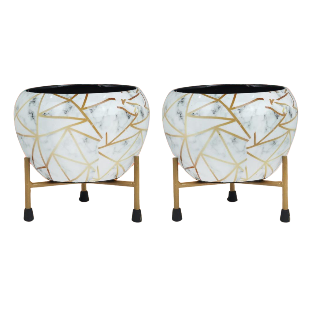 BEH- White Marble-Tabletop Planter with Stand for Indoor Plants