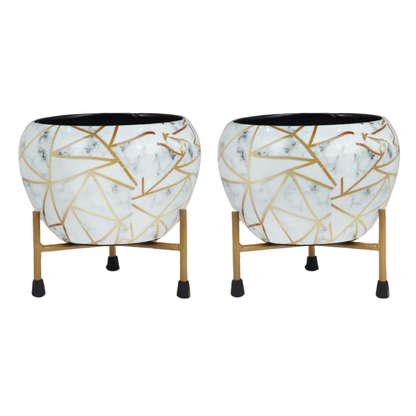 BEH- White Marble-Tabletop Planter with Stand for Indoor Plants